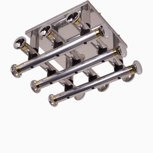 Plafonnier Tubulaire en Chrome et Laiton dans le style de Gaetano Sciolari, 1970s