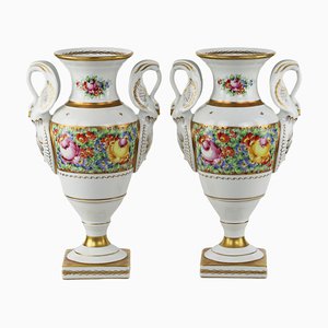 French Empire Style Gilded Porcelain Couleuvre Vases, 20th Century, Set of 2