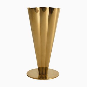 Scandinavian Modern Squared & Fluted Brass Vase by Gunnar Ander for Ystad-Metall, 1960s
