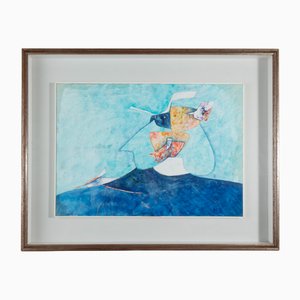 Gianni Dova, Figur mit weißem Kopfschmuck, 1960, Mixed Media auf Papier