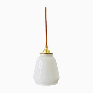 Vintage High Gloss Gold Hanging Lamp in Frosted Glass