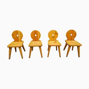 Brutalist Sculptural Chairs in Pine attributed to Gilbert Marklund, 1970s, Set of 4