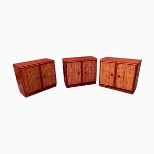 Small Wood and Rattan Cabinet, 1980s