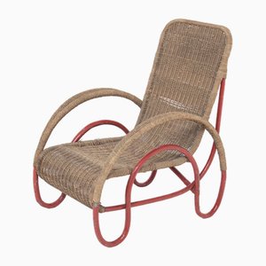 Fauteuil Bauhaus en Osier et Métal Peint, 1930s