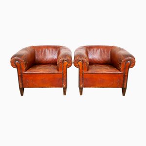 Set of Antique Leather Club Armchairs