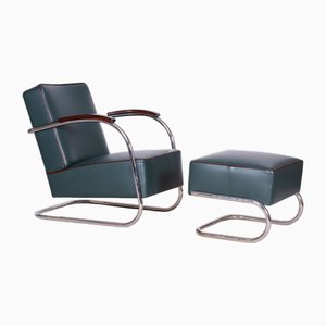 Bauhaus Hocker aus Chrom & Leder, Robert Slezák zugeschrieben, Tschechisch, 1930er