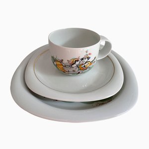 Taza de café Suomi Aladin con platillo y plato de desayuno de Bjørn Wiinblad para Rosenthal, años 80. Juego de 3