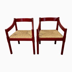 Vico Magistretti zugeschriebene Rote Carimate Stühle für Cassina, 2er Set