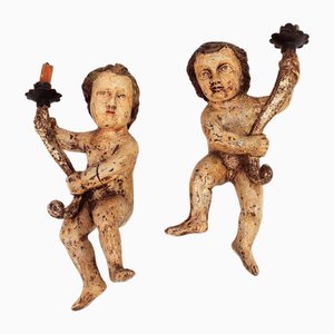 Spanish Polychrome Wall Cherubs, Set of 2