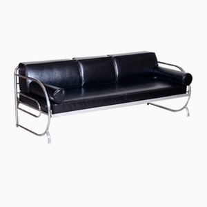 Divano Bauhaus in pelle nera di Robert Slezak, anni '30