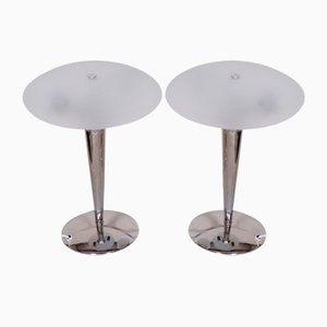 Mid-Century Tischlampen aus Verchromtem Stahl & Milchglas, 1950er, 2er Set