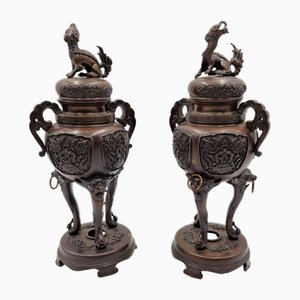 Dreibeinige Räuchergefäße aus Bronze, 2er Set