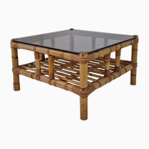 Tavolino da caffè in bambù con vetro fumé, Italia, anni '70
