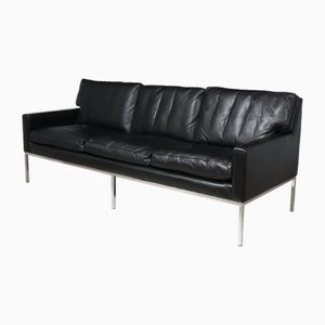 Mid-Century Modern Black Leather Sofa, 1970
