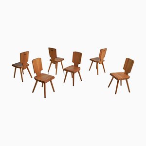 S28 Chairs in Elm from Pierre Chapo, France, 1972, Set of 6