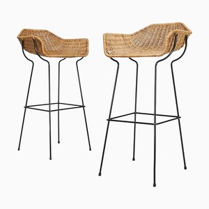 Set of Metal and Wicker Bucket Stools, 1950
