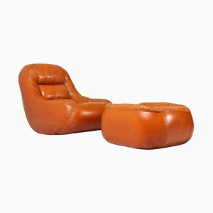 Set of Vintage Italian Lounge Chair and Stool by De Pas D'Urbino Lomazzi, 1969