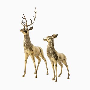 Grandi sculture di cervo in bronzo, 1970, set di 2