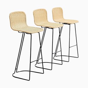 Moderne niederländische Barhocker aus Cane, Holland, 1970, 3er Set