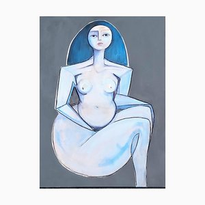 Sam Millington Blue Nude Figurative, 2024, Peinture à l'Huile