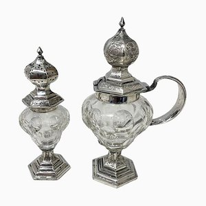19th Century Dutch Crystal with Silver Set by Jacobus Van Vorst Rotterdam, 1858, Set of 2