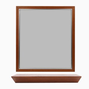 Miroir Mid-Century en Teck avec Etagère attribué à De Coene, Belgique, 1960s
