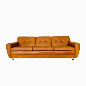 Divano a tre posti Mid-Century Art Déco in pelle marrone chiaro di Svend Skipper, Danimarca, 1979