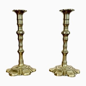 Antique George III Brass Candlesticks, 1760, Set of 2