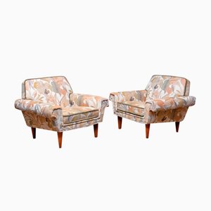 Sessel mit niedriger Rückenlehne aus geblümtem Jacquard Stoff, Dänemark, 1970er, 2er Set