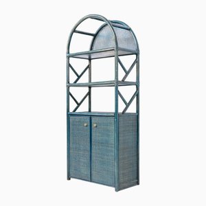 Italienisches Vintage Bücherregal aus Grünem Bambus, Rattan & Messing, 1980