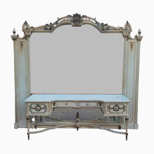 Dressing Table in Lacquered Wood with Louis XVI Style Mirror, Early 20th Century