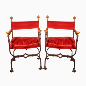 Set of Curule Armchairs in Wrought Iron and Bronze