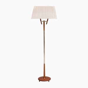 Eskilstuna Two-Arm Floor Lamp in Brass and Teak from Möller Armatur, Sweden, 1950s