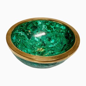 Scodella in malachite con bordo in ottone, anni '70