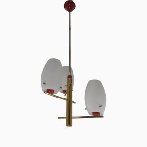 Vintage Opaline and Brass Chandelier, 1950s