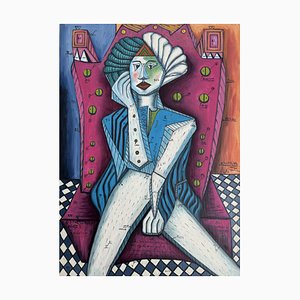 Mario D'altilia, Donna in poltrona, 2020, Olio su tela