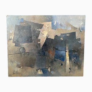 JB Thiery, Blue Abstract Painting, 1962, Paint & Masonite, Incorniciato