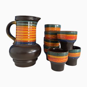 Pitcher and Cup Set in Ceramic, 1980s, Set of 7