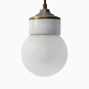 Vintage Industrial White Porcelain Clear Glass Brass Pendant Lights