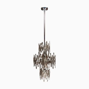 Brutalist Chandelier in Stainless Steel, France, 1970s