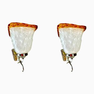Lámparas de pared de cristal de Murano de Mazzega, Italia, años 70. Juego de 2