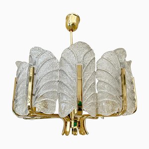 Lampadario con 10 foglie in vetro di Murano di Carl Fagerlund di Orrefors, 1980