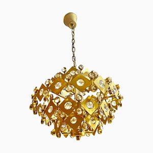 Lustre Brutaliste en Cristal et Doré de Palwa, 1960s