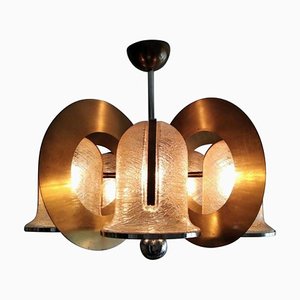 Chandelier in Gold Glass with Brass attributed to Gaetano Sciolari, Italy, 1970s