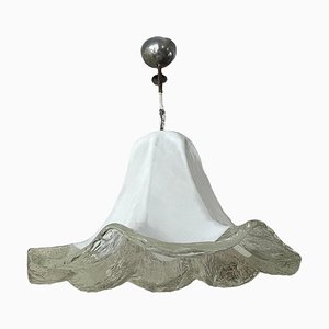 Lámpara de techo de cristal de Murano blanco de Mazzege, Italia, años 70
