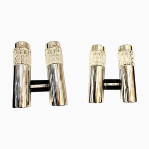 Wall Lights in Glass with Chrome attributed to Gaetano Scoliari, Italy, 1970s, Set of 2