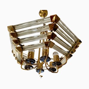 Chandelier in Glass with Gilt Gold Structure from Venini, Italy, 1980