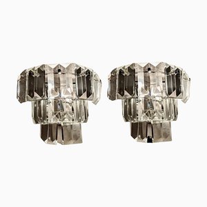 Wall Lights in Glass Cut with Brass Structures from Kinkeldey, Austria, 1970, Set of 2