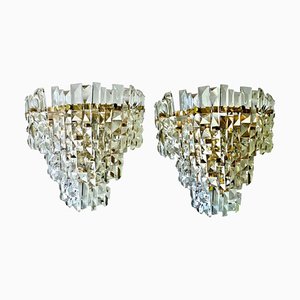 Glass Cut with Brass Wall Lighting from Kinkeldey, Austria, 1970s, Set of 2