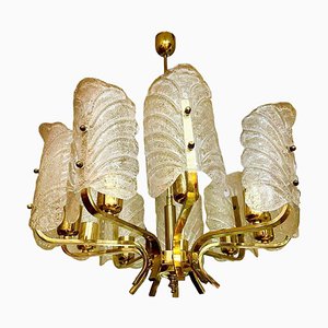 Lampadario con 9 foglie in vetro di Murano di Carl Fagerlund per Orrifors, anni '80